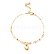 304 Stainless Steel Heart Charm Bracelets, with Link Chains and Lobster Claw Clasps, Golden, 7-5/8 inch(19.5cm)(STAS-B021-11)