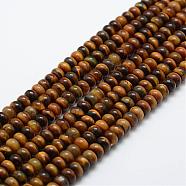 Natural Tiger Eye Beads Strands, Rondelle, 6x4mm, Hole: 1mm, about 96~97pcs/strand, 15.3 inch(39cm)(G-G665-10-6x4mm)