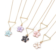 Flower Zinc Alloy Pendant Necklaces, with Enamel, Brass Triangle Pendants, Cable Chain and Lobster Claw Clasps, Mixed Color, 18.11 inch(46cm)(NJEW-JN02675)