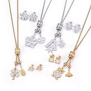 304 Stainless Steel Jewelry Sets, Pendant Necklaces and Stud Earrings, with Polymer Clay Rhinestones, Mixed Style, Golden & Stainless Steel Color, 21.65inches(55cm); 15~21x11~20x2mm; Pin: 0.8mm(SJEW-H146-07M)