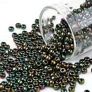 TOHO Round Seed Beads, Japanese Seed Beads, (508) High Metallic Iris Olivine, 8/0, 3mm, Hole: 1mm, about 1110pcs/50g(SEED-XTR08-0508)