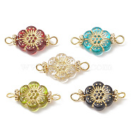 Plating Acrylic Connector Charms, Metal Enlaced Flower Links, with Golden Tone 304 Stainless Steel Double Loops, Mixed Color, 23.5x13x4mm, Hole: 2~2.5mm(PALLOY-TA00030)