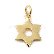 Rack Plating Brass Charms, with Jump Ring, Lead Free & Cadmium Free, Long-Lasting Plated, Star of David Charm, Real 18K Gold Plated, 14.5x11x1.5mm, Hole: 3.5mm(KK-D047-02G)