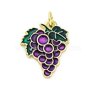 Brass Enamel Pendants, with Jump Ring, Rack Plating, Lasting Plated, Cadmium Free & Lead Free, Real 18K Gold Plated, Grape, 18.5x15x2mm, Hole: 3mm(KK-U066-05B-G)