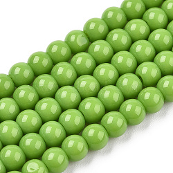 Opaque Solid Color Glass Beads Strands, Round, Lime Green, 9.5~10mm, Hole: 1.5mm, about 40~42pcs/strand, 14.76~15.12 inch(37.5~38.4cm)(X-GLAA-T032-P10mm-06)