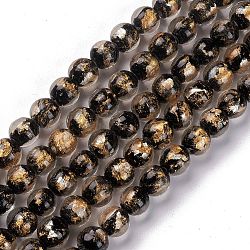 Handmade Gold Sand Lampwork Beads Strands, Round, Black, 10.5x9.5mm, Hole: 1.6mm, about 30pcs/strand, 11.26 inch(28.6cm)(LAMP-C010-01B)