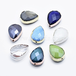 Faceted Glass Beads, with Brass Findings, teardrop, Mixed Color, 14x10x7mm, Hole: 1mm(GLAA-F071-14x10mm)