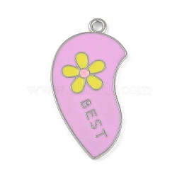 Alloy Enamel Pendants, Platinum, Broken Heart with Word Best Friend & Flower Charm, Pearl Pink, 35.5x18x1mm, Hole: 2mm(ENAM-D064-01A)