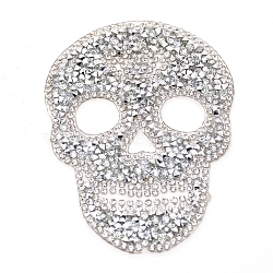 Skull Rhinestone Patches, Iron/Sew on Appliques, Costume Accessories, for Clothes, Bag Pants, Shoes, Cellphone Case, Crystal, 90x65x2mm(DIY-WH0199-35E)