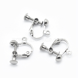 Brass Screw On Clip-on Earring Findings, Spiral Ear Clip, For Non-Pierced Ears, Platinum, 18x14x3mm, Hole: 1.6mm(X-KK-L164-01P)
