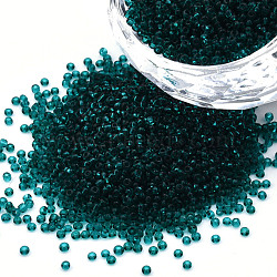 15/0 Transparent Czech Glass Seed Beads, Round, Teal, 1.5x1mm, Hole: 0.5mm, about 500g/bag(SEED-N004-004-03)