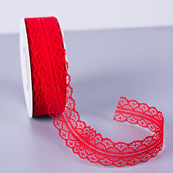 25 Yards Flat Cotton Lace Trims, Flower Lace Ribbon for Sewing and Art Craft Projects, Red, 1-1/8 inch(30mm), 25 Yards/Roll(SENE-PW0017-02B)