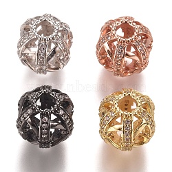 Brass Micro Pave Clear Cubic Zirconia Beads, Hollow Round, Mixed Color, 12.5mm, Hole: 3.5mm(ZIRC-L075-76A)