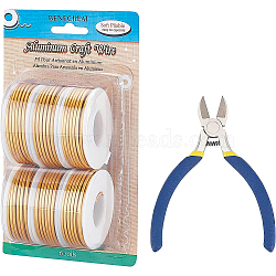 BENECREAT Round Aluminum Wire, with Iron Side Cutting Pliers, Gold, 12 Gauge, 2mm, 5.8m/roll, 6 rolls(AW-BC0003-32D-2.0mm)