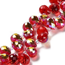 Electroplate Glass Beads Strands, Teardrop, Red, 10~11x8mm, Hole: 1mm, about 93pcs/strand, 62cm(X-EGLA-D030-17F)