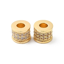 Brass Micro Pave Clear Cubic Zirconia Beads, Column, Real 18K Gold Plated, 7x5.5mm, Hole: 3mm(KK-P234-33G)