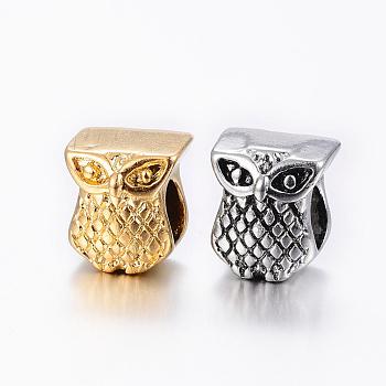 304 Stainless Steel European Beads, Large Hole Beads, Owl, Mixed Color, 10.5x9x10mm, Hole: 5mm
