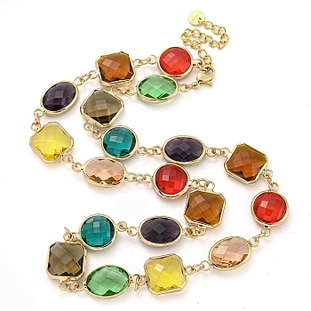 Glass Necklace, Multi Color Brass Link Necklaces, Square, 16.77 inch(426mm)