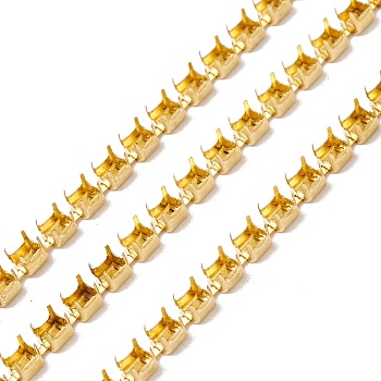 50M Rectangle Brass Rhinestone Claw Setting Chains, Golden, 2.5x2.3x2.5mm, Tray: 2.3x1.7mm