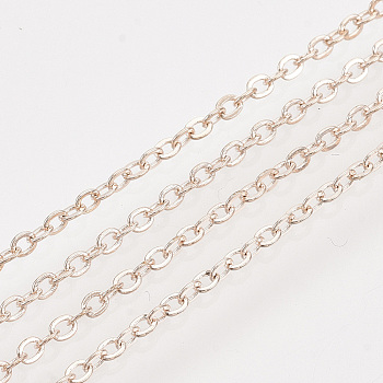 Iron Cable Chains, Soldered, with Spool, Flat Oval, Rose Gold, 2x1.5x0.3mm, about 100yard/roll