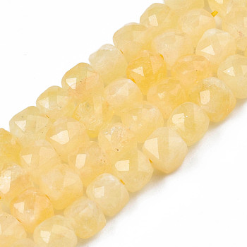 Natural Quartz Beads Strands, Dyed, Faceted, Cube, Light Goldenrod Yellow, 5.5x6x6mm, Hole: 1mm, about 61~62pcs/Strand, 12.99 inch~13.19 inch(33cm~33.5cm)