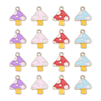 40Pcs 4 Colors Autumn Theme Alloy Enamel Charms, Cadmium Free & Lead Free, Mushroom, Mixed Color, 15x13x1.5mm, Hole: 1.5mm, 10pcs/color