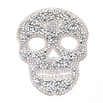Skull Rhinestone Patches, Iron/Sew on Appliques, Costume Accessories, for Clothes, Bag Pants, Shoes, Cellphone Case, Crystal, 90x65x2mm