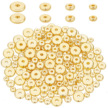 Elite 160Pcs 4 Styles Brass Spacer Beads, Long-Lasting Plated, Flat Round, Golden, 1/8~1/4 inch(4~8mm), 40pcs/style