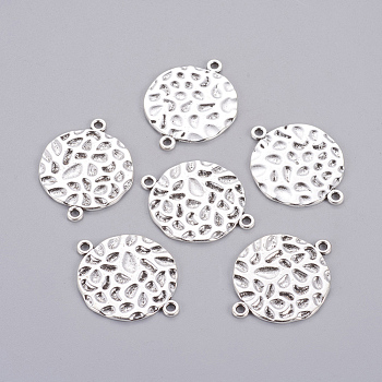 Tibetan Silver Connectors/Links connectors, Lead Free and Cadmium Free, Flat Round, Antique Silver, about 31mm long, 24mm wide, 1.5mm thick, hole: 2mm