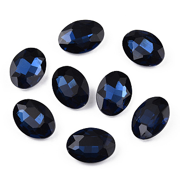 Pointed Back Glass Rhinestone Cabochons, Back Plated, Faceted, Oval, Montana, 12x10x5mm