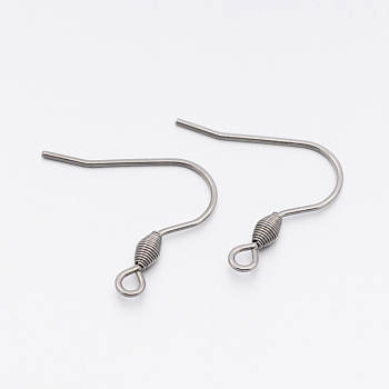 304 Stainless Steel Earring Hooks, Ear Wire, with Horizontal Loop, Stainless Steel Color, 20x21.5x3mm, Hole: 2mm, Pin: 0.8mm