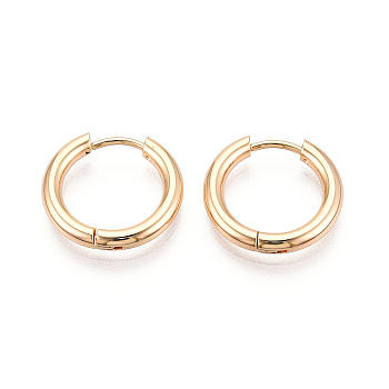 304 Stainless Steel Hoop Earrings, Ion Plating(IP), Real 18K Gold Plated, 16x17x2.5mm