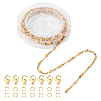 DIY Chain Bracelet Necklace Making Kit, Iincluding Golden 304 Stainless Steel Enamel Curb Chains & Jump Rings & Clasps, Light Salmon, Chain: 2.5x2x0.8mm, 1M/set
