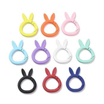 Spray Painted Alloy Spring Gate Rings, Rabbit, Mixed Color, 6 Gauge, 37.5x27.5x4mm