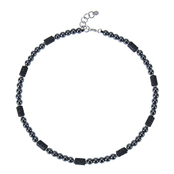 6mm Round Synthetic Non-magnetic Hematite & Natural Lava Rock Beaded Necklaces for Men and Women