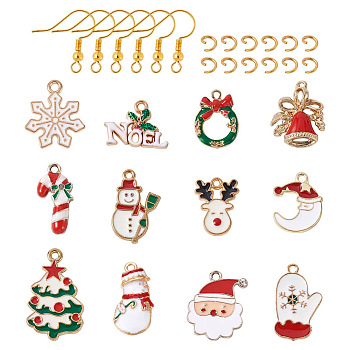 DIY Christmas Earring Making Kits, with 24PCS Alloy Enamel Pendants and Brass Earring Hooks, Light Gold