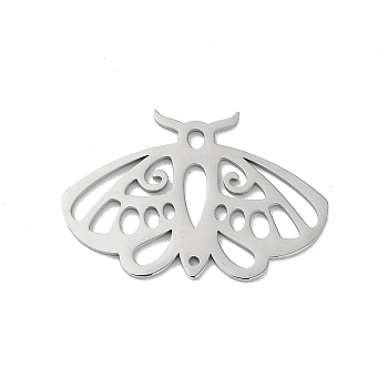 304 Stainless Steel Pendants, Laser Cut, Hollow Moth Charm, Stainless Steel Color, 20x30x1mm, Hole: 1.5x2mm