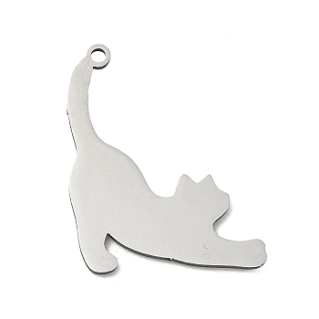 201 Stainless Steel Pendants, Cat Shape Charms, Stainless Steel Color, 25.5x21x1mm, Hole: 1.5mm