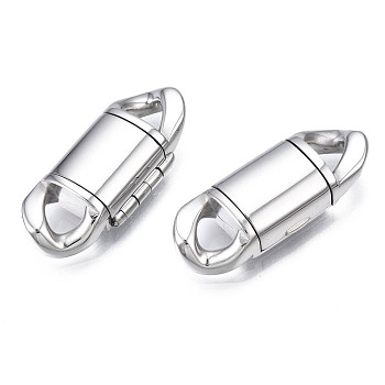 304 Stainless Steel Fold Over Clasps, Stainless Steel Color, 26x10.5x5mm, Hole: 4x4mm