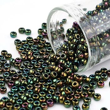 TOHO Round Seed Beads, Japanese Seed Beads, (508) High Metallic Iris Olivine, 8/0, 3mm, Hole: 1mm, about 1110pcs/50g