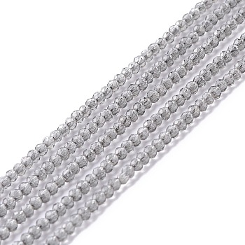 Transparent Glass Beads Strands, Faceted, Round, Dark Gray, 2mm, Hole: 0.6mm, about 182~201pcs/strand, 14.57~15.24 inch((37~38.7cm)