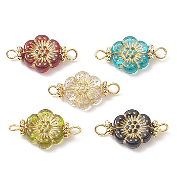 Plating Acrylic Connector Charms, Metal Enlaced Flower Links, with Golden Tone 304 Stainless Steel Double Loops, Mixed Color, 23.5x13x4mm, Hole: 2~2.5mm