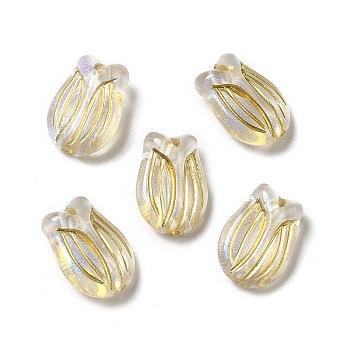 Plating Acrylic Beads, Golden Metal Enlaced, Tulip, Gold, 16x16.5x7mm, Hole: 2mm
