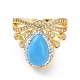Synthetic Turquoise Crown Open Cuff Ring with Crystal Rhinestone(RJEW-A011-09G)-3