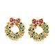 Rack Plating Brass Cubic Zirconia Christmas Wreath Stud Earrings(EJEW-K245-48G)-1