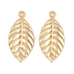 Alloy Pendants, Textured Leaf Charms, Rack Plating, Cadmium Free & Lead Free, Golden, 30.5x14x3mm, Hole: 1.8mm(AL-CBA83D5-17B-G)