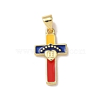 Venezuelan Brass Enamel Pendants, Golden, Cross Charms, 21.5x12x2mm, Hole: 5x3mm(KK-P352-01A-G)