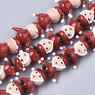 Handmade Lampwork Beads Strands, Santa Claus, for Christmas, Red, 19.5x20x11mm, Hole: 1.8mm, about 25pcs/Strand, 19.69 inch(50cm)(LAMP-R142-03)
