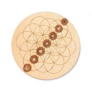 Basswood Carved Round Cup Mats, Chakra Flower Of Life Coaster Heat Resistant Pot Mats, for Home Kitchen, Mixed Patterns, 100x3mm(DJEW-M-006-04)