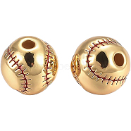 8Pcs Brass Enamel Beads, Sports Beads, Long-Lasting Plated, Baseball, Real 18K Gold Plated, 9.3x9mm, Hole: 2.1mm(KK-BC0007-14G)